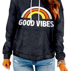 Davenil Good Vibe’s Black Hoodie With Hood and Drawstring And Front Pocket